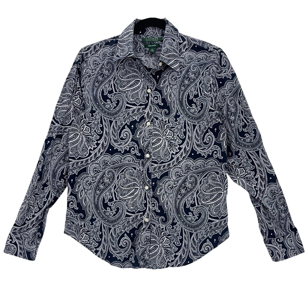 Ralph Lauren Black Paisley Button Down M Non-Iron Long Sleeve Shirt